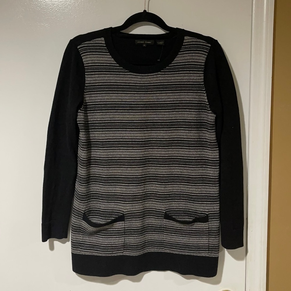 Jeanne Pierre Black Beige Knit Sweater Long Sleeves Size Small